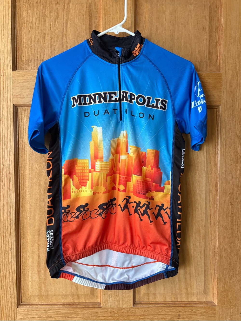 Minneapolis Duathlon Cycling Jersey - Blue & Orange City Print